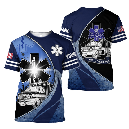 Premium Customized Name n Flag 3D All Over Printed Unisex Shirts For EMS Worker