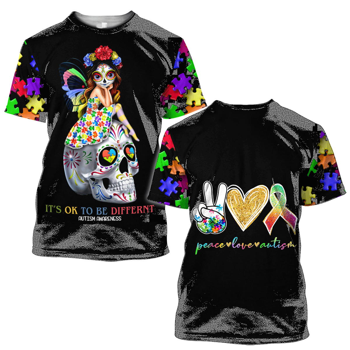 3D All Over Printed Autism Awareness -Cute Skull  Unisex Shirts XT