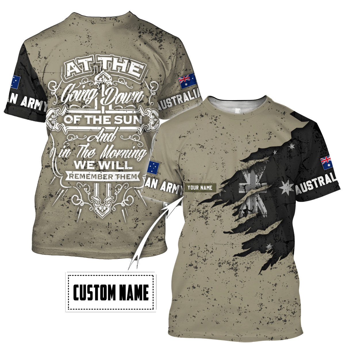 Custom name Australian Army Camo 3D Design Print Shirts