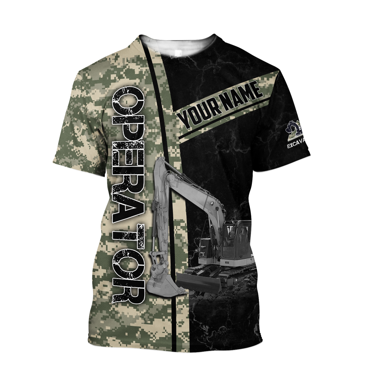 Premium Personalized 3D Printed Camo Excavator Operator Shirts MEI