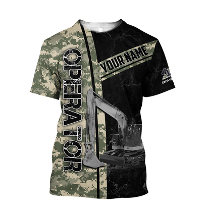 Premium Personalized 3D Printed Camo Excavator Operator Shirts MEI