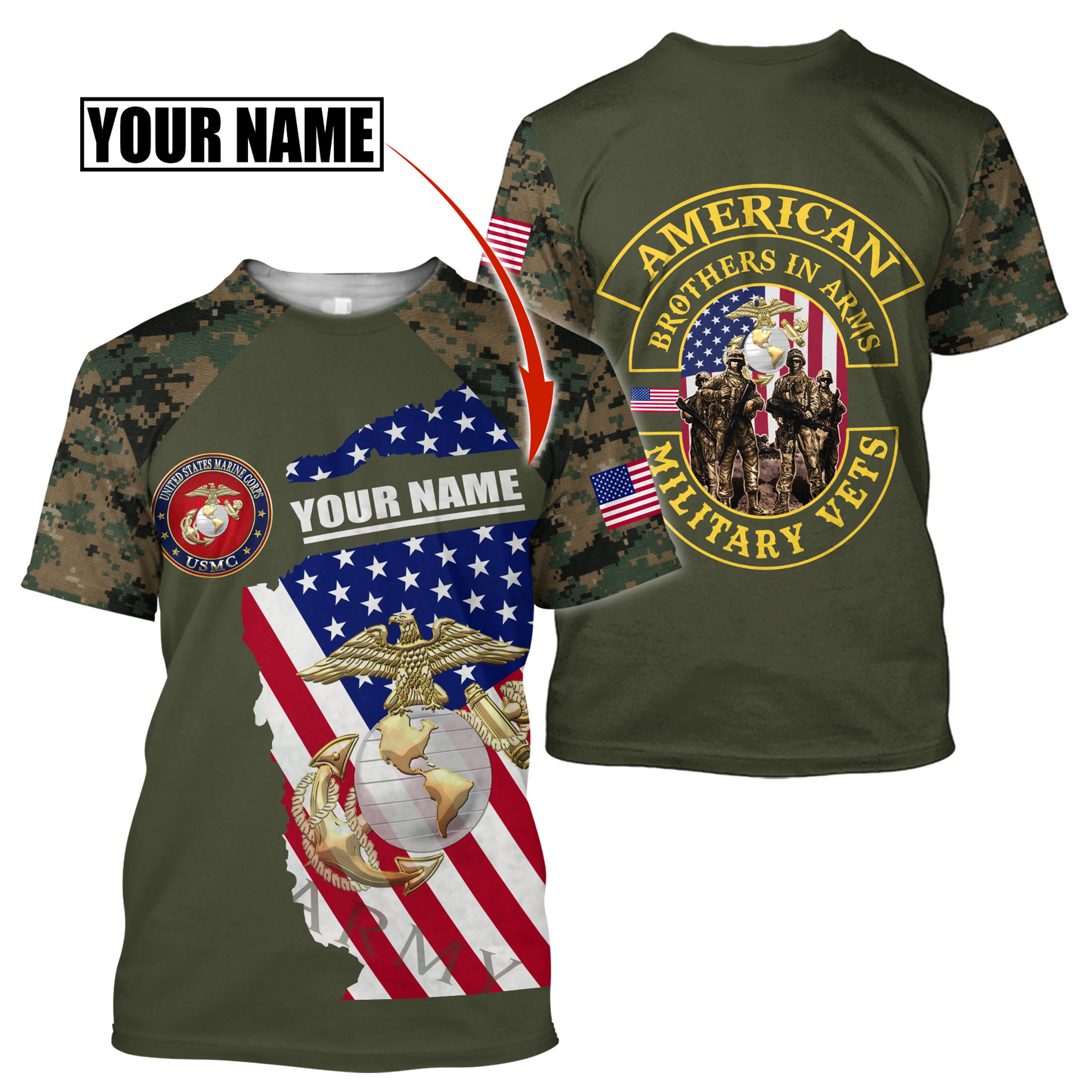 Custom name US Marine Corps Veteran Brothers in arms 3D print shirts