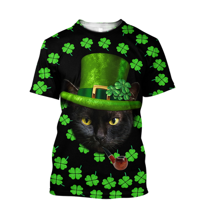3D All Over Printed  Irish- American black cat  St Patrick Day Unisex Shirts