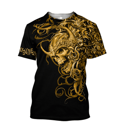 Premium Skull 3D All Over Printed Unisex Shirts Golden Warrior