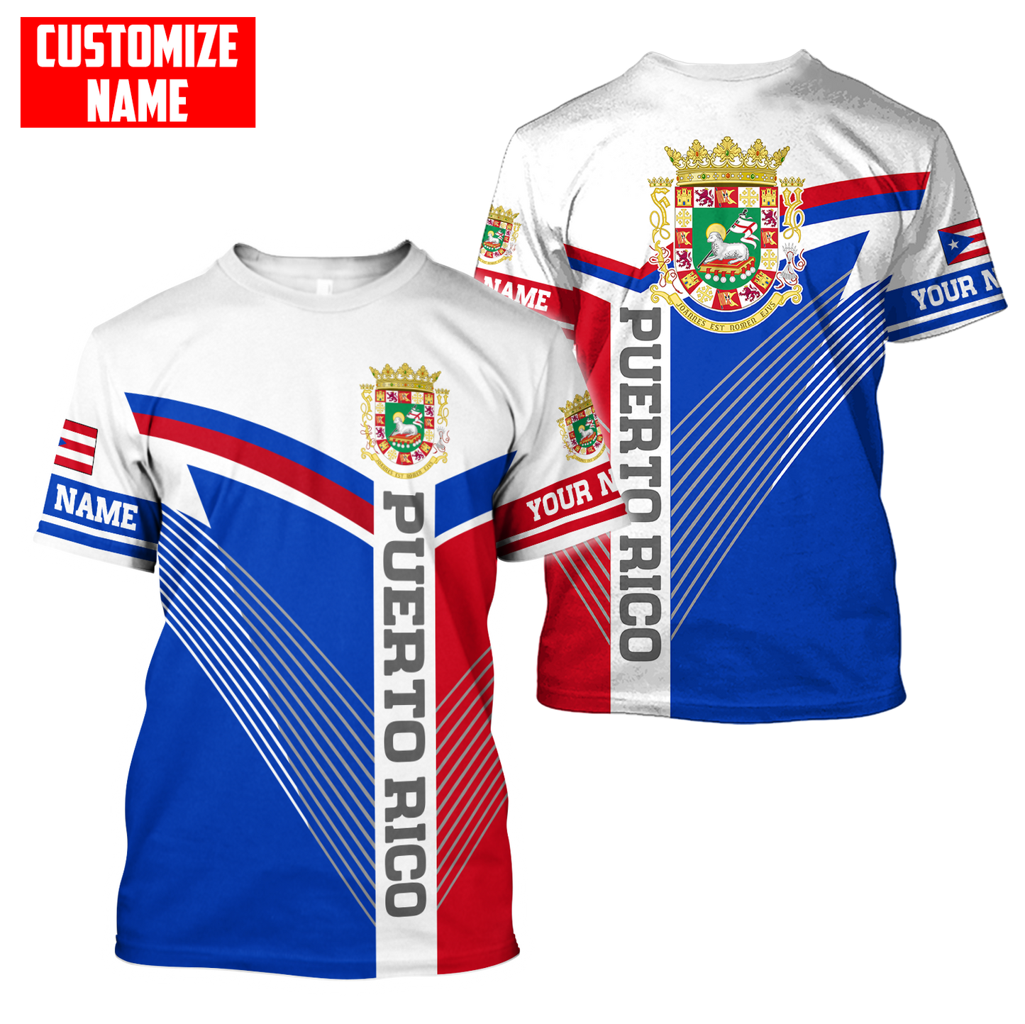 Customize Name Puerto Rico 3D All Over Printed Unisex Shirts