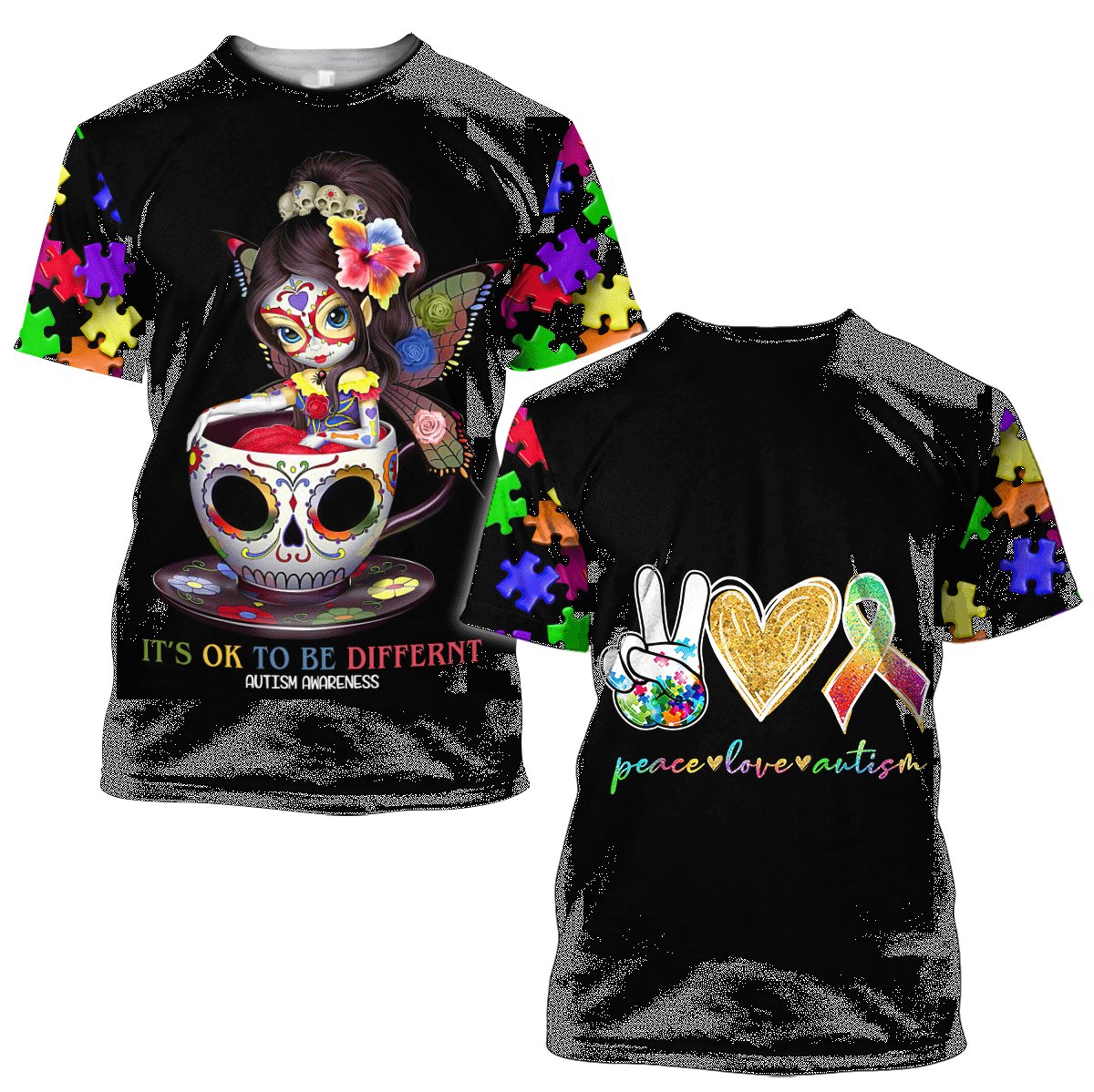 3D All Over Printed Autism Awareness - It is ok to be different Unisex Shirts XT