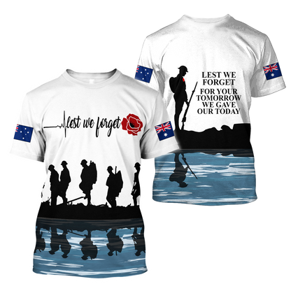 Lest we forget Honor the fallen AU Veteran 3D print shirts
