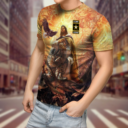 US Army Veteran Jesus 3D All Over Printed Combo T-Shirt BoardShorts