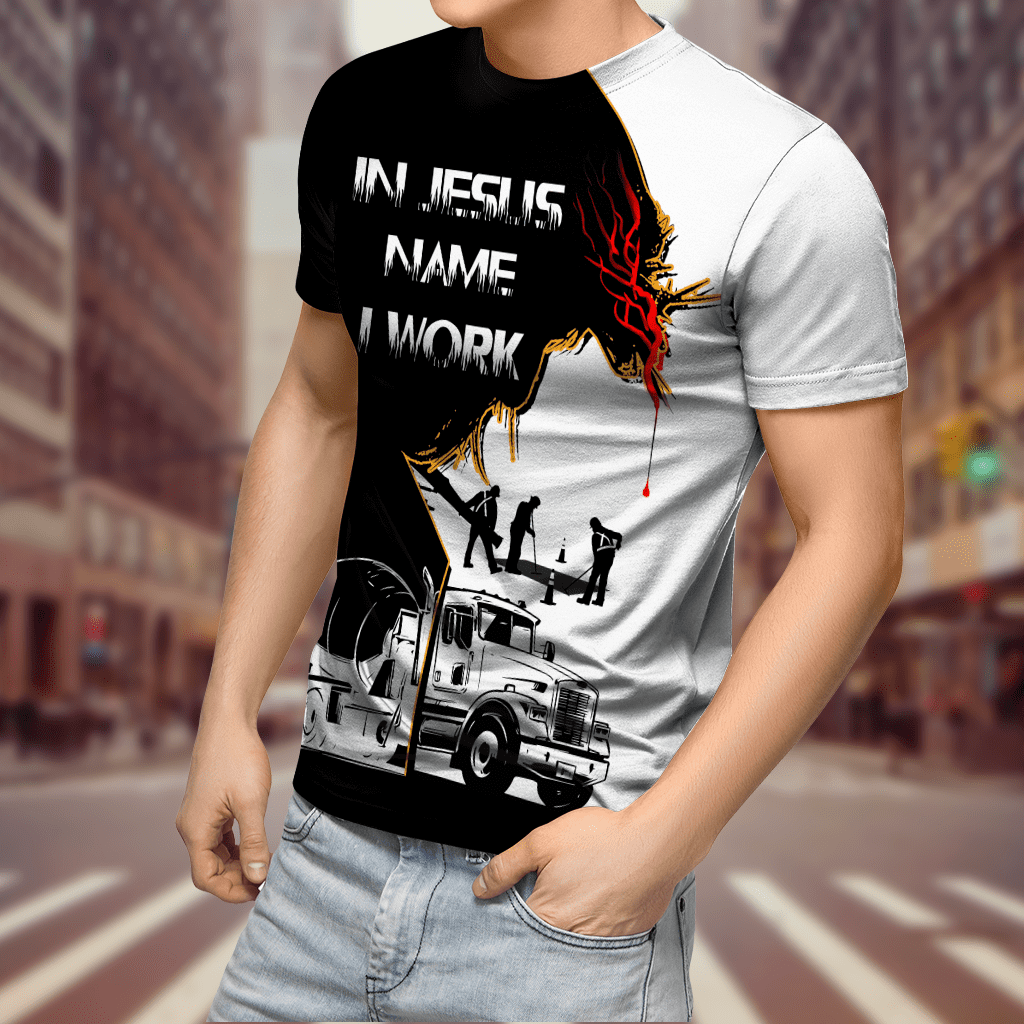 Concrete Finisher In Jesus  Name I Work Black White 3D printed shirts