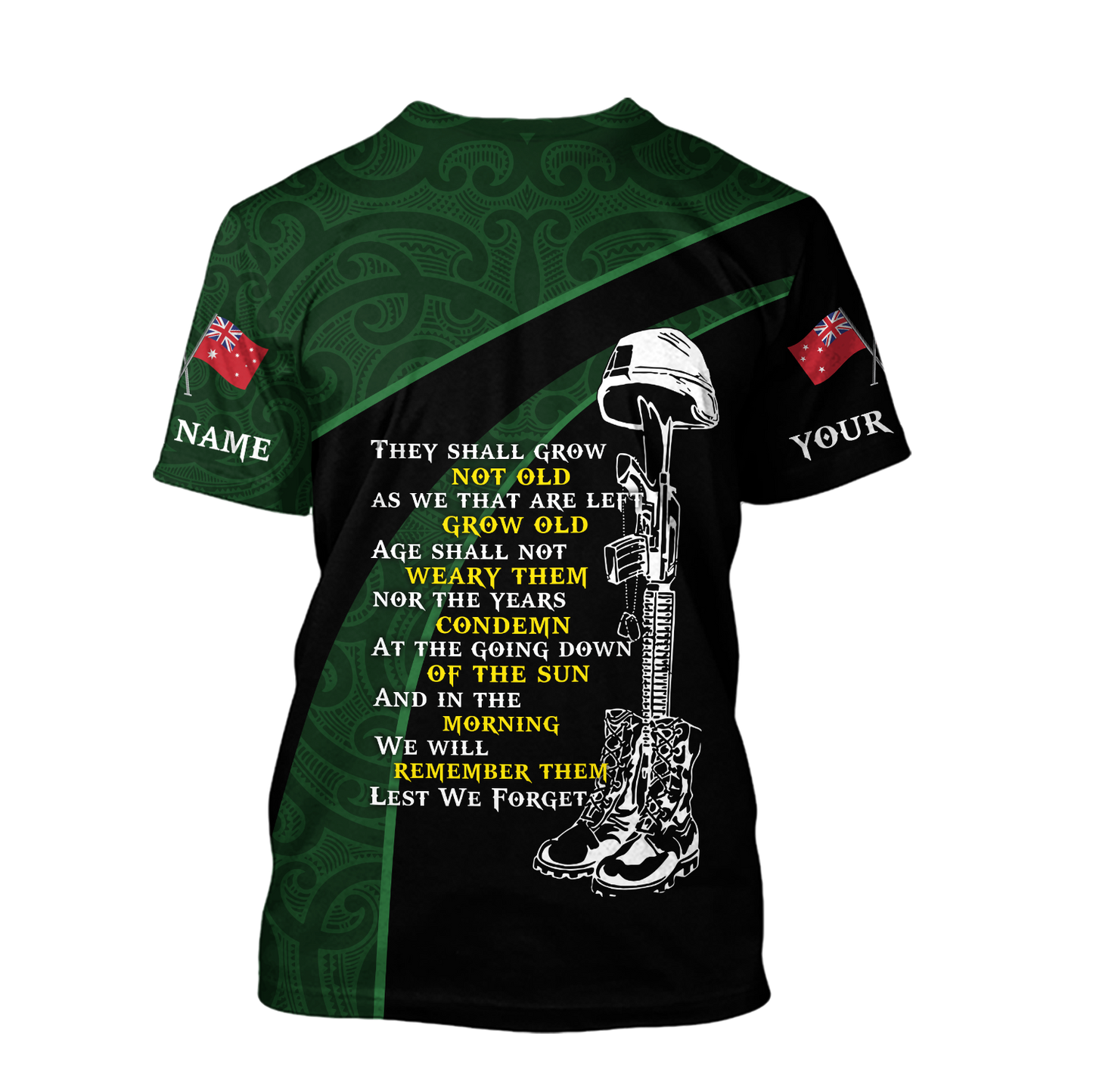 Anzac day custom name the ode Australia and Kiwi Veteran 3D print shirt