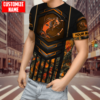 Custom name Fishing Orange Steel Camo 3D printed shirts