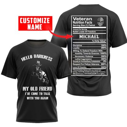 Customized Name Veteran Fact 3D All Over Printed Unisex T-Shirt