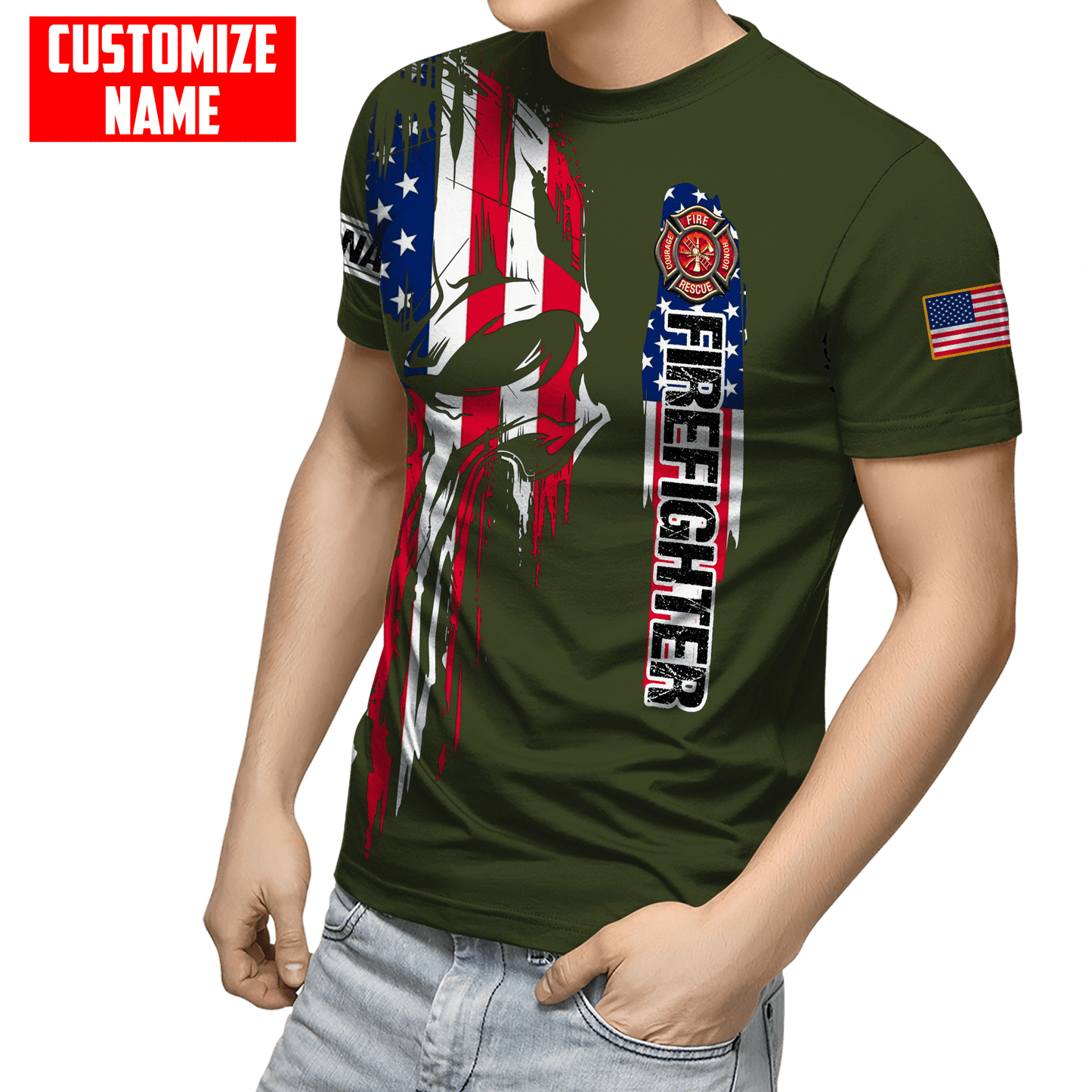 Customize Name Firefighter 3D All Over Printed Unisex Shirts