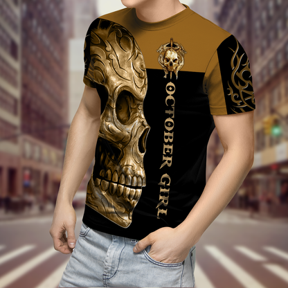 October Girl Skull 3D All Over Printed Shirts For Men and Women MH28062101