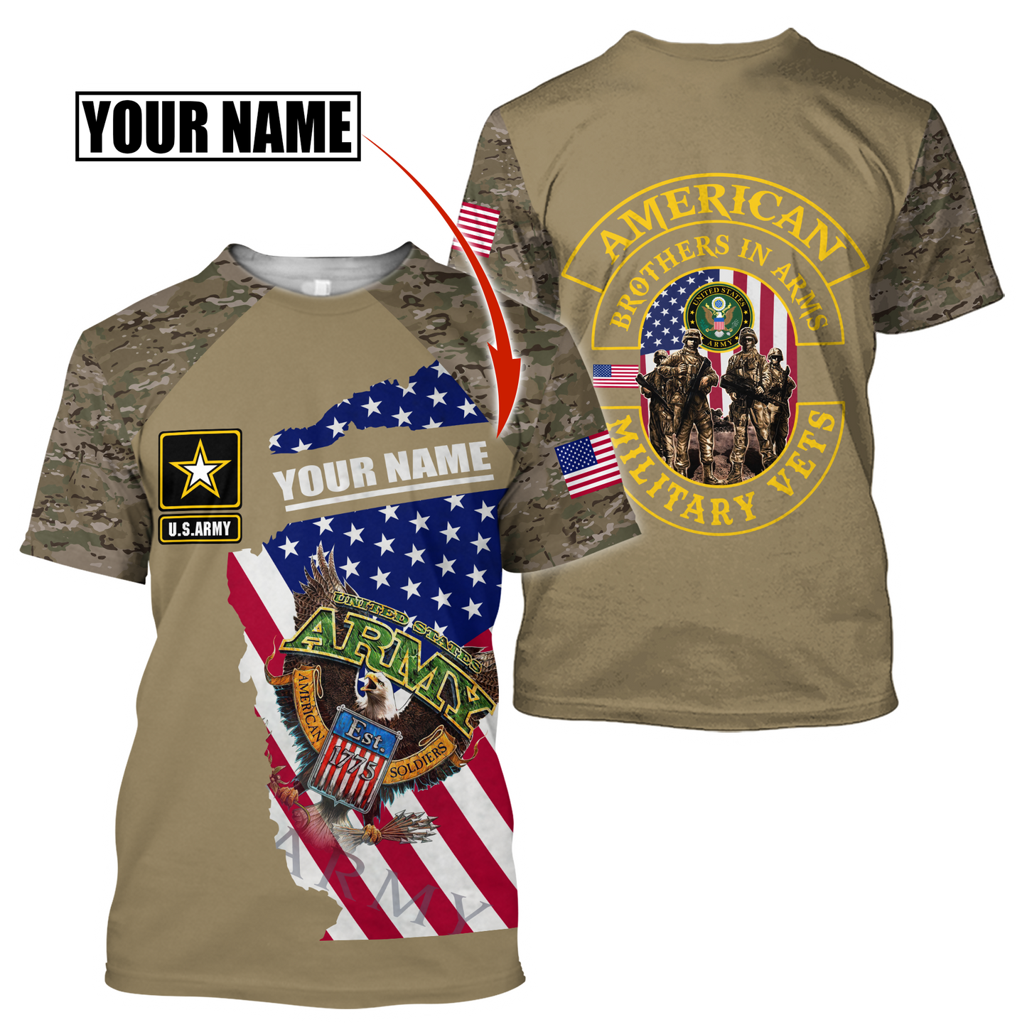 Custom name US Army Veteran Brothers in arms 3D print shirts