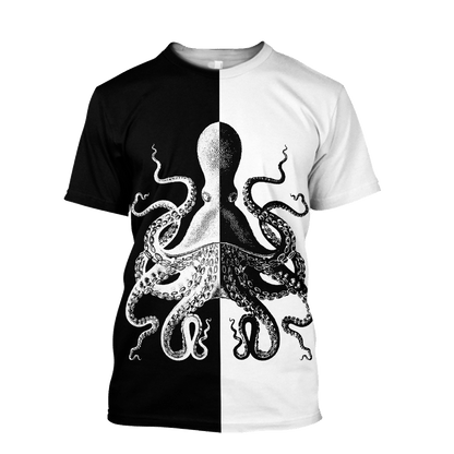 Premium Unisex Hoodie Black And White Kraken Octopus King of The Seven Seas ML