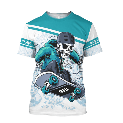 Premium Skateboard Skull 3D All Over Printed Unisex Shirts