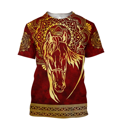 3D All Over Printed Horse Pattern in Red Unisex Shirts XT