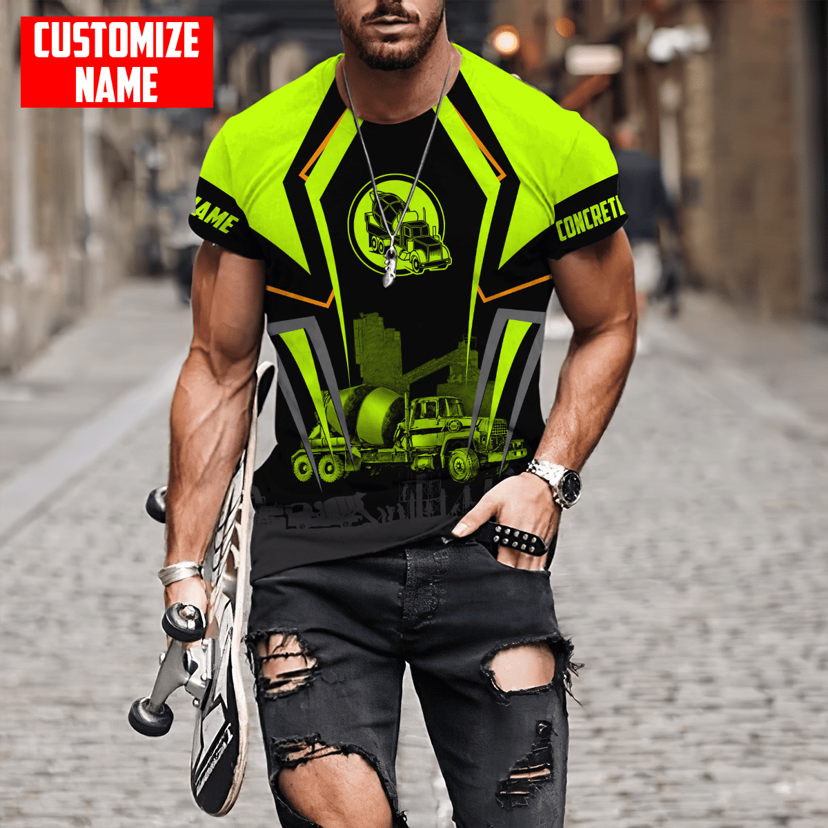 Concrete Mixer Green Customized name Concrete Finisher 3D Printed Shirts