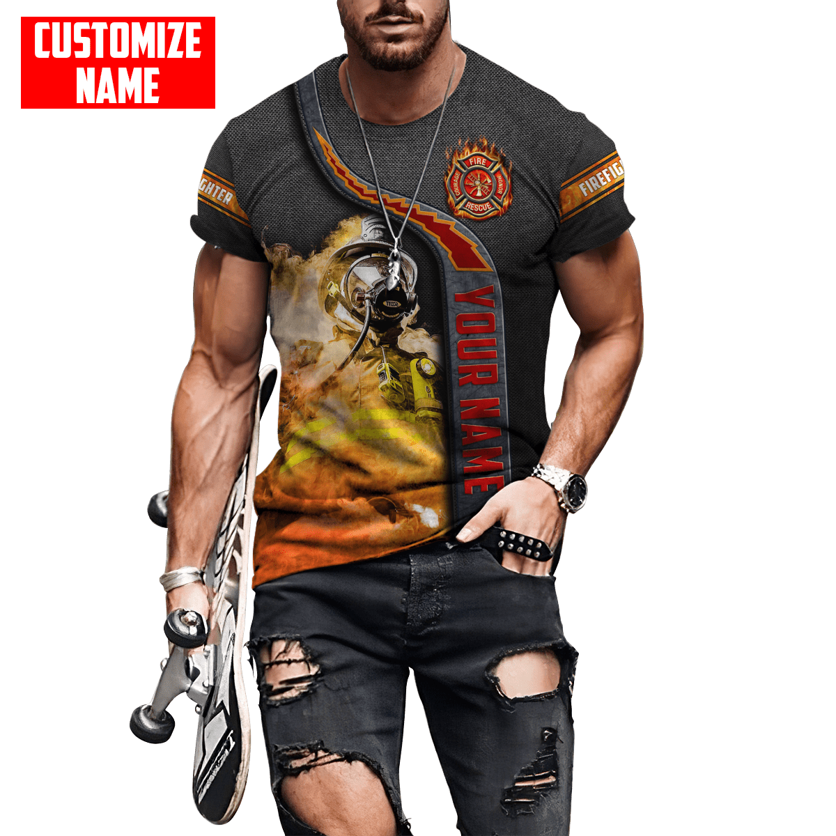 Customize Name Firefighter 3D All Over Printed Unisex Shirts