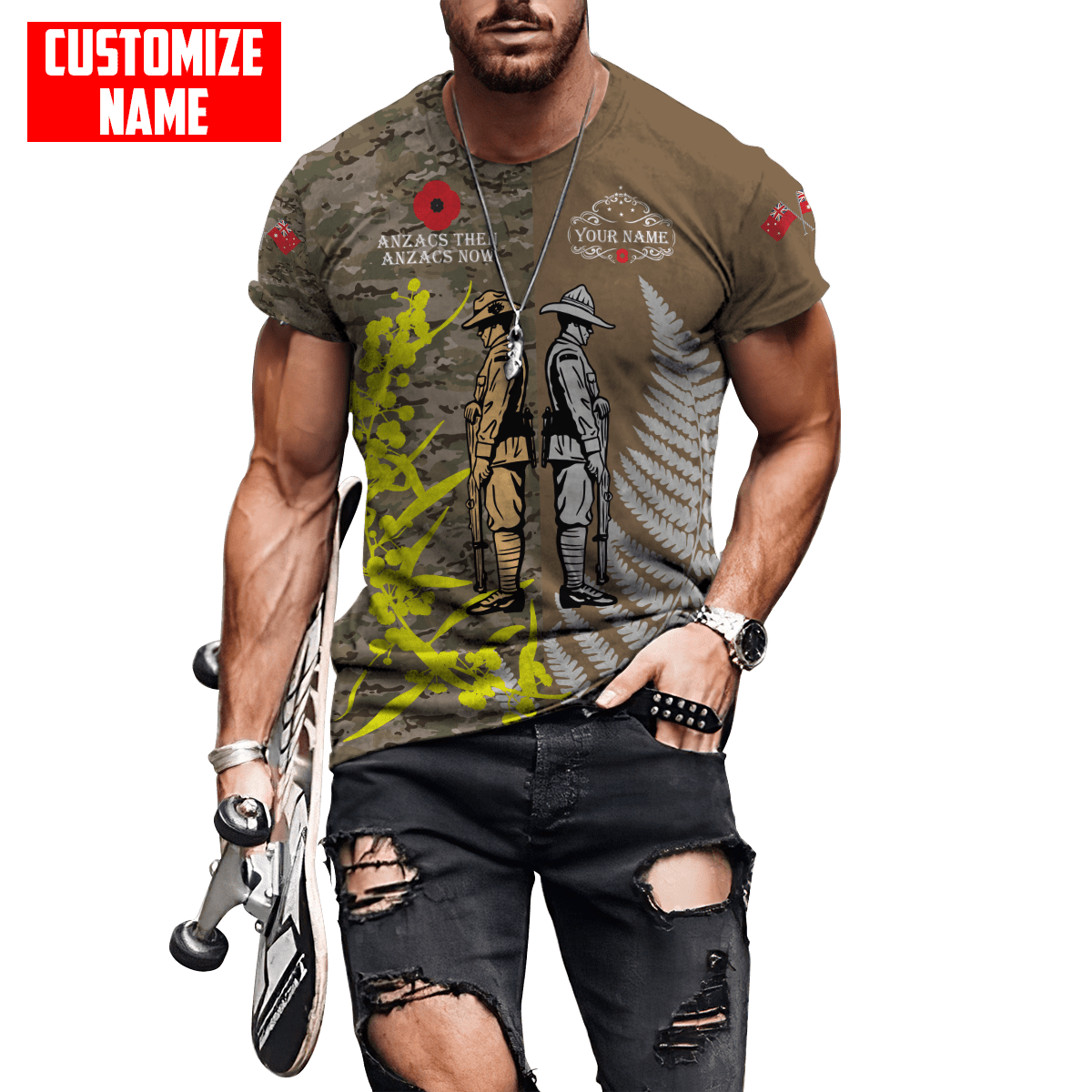 Custom name Anzac day The ode remembrance Soldier 3D printed shirts