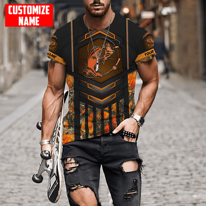 Custom name Fishing Orange Steel Camo 3D printed shirts