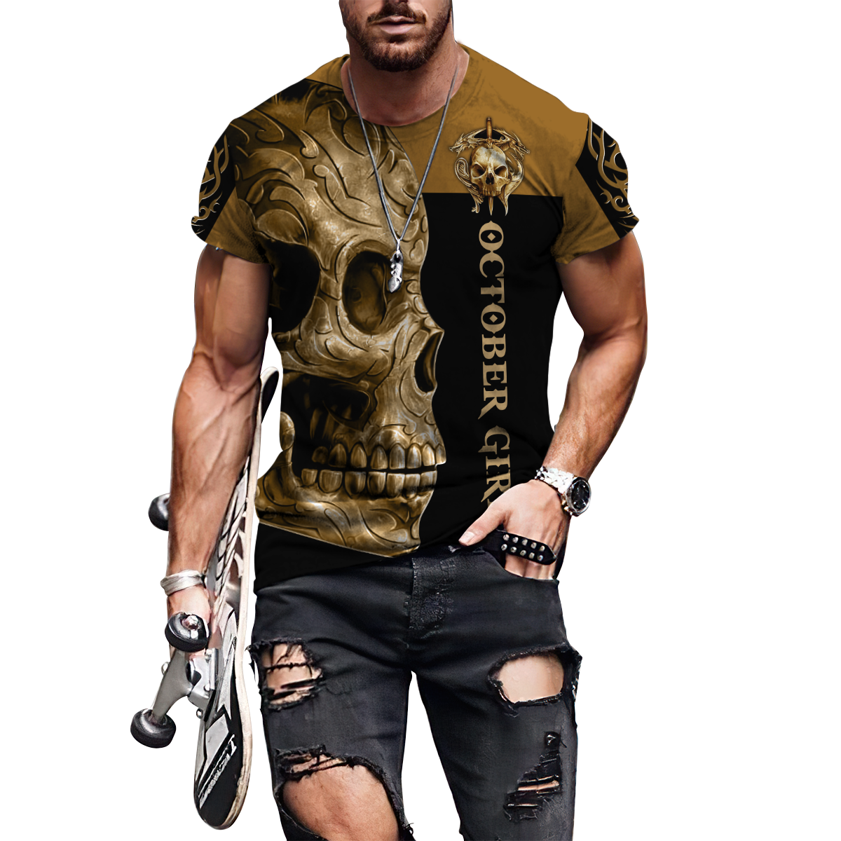 October Girl Skull 3D All Over Printed Shirts For Men and Women MH28062101