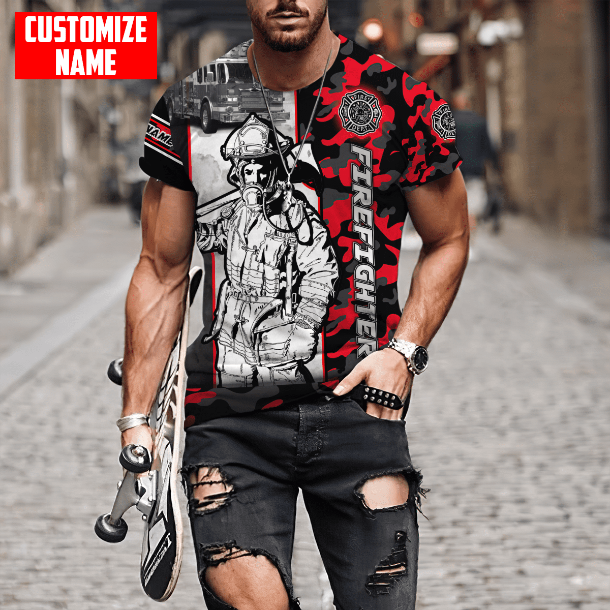 Customize Name Firefighter 3D All Over Printed Unisex Shirts