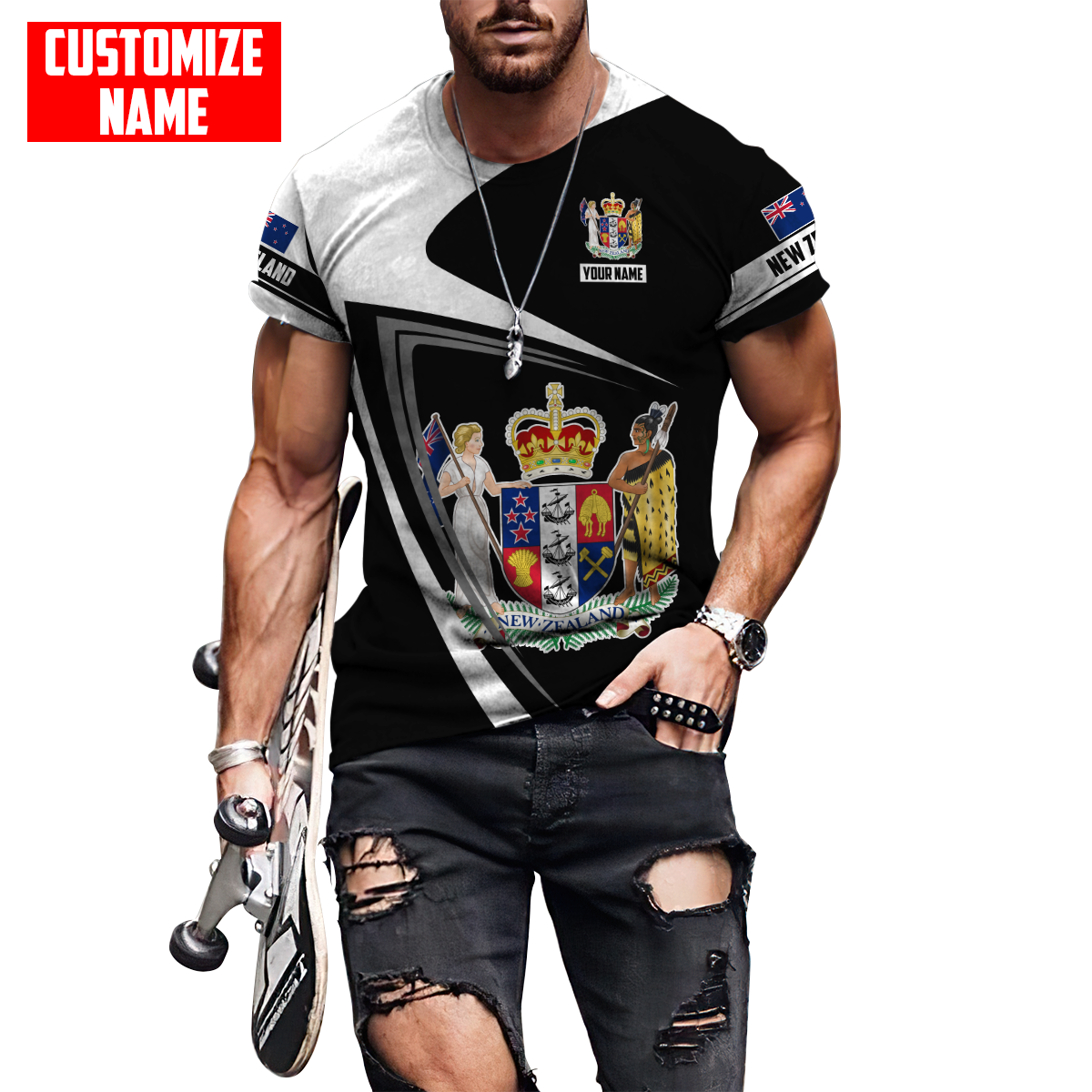 New Zealand Aotearoa Coat Of Arm Army Camou Personalize 3D Unisex Hoodie