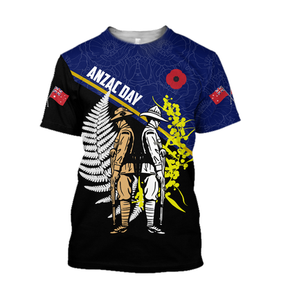 Honor and respect day blue ver. Australia and Kiwi Veteran 3D print shirts