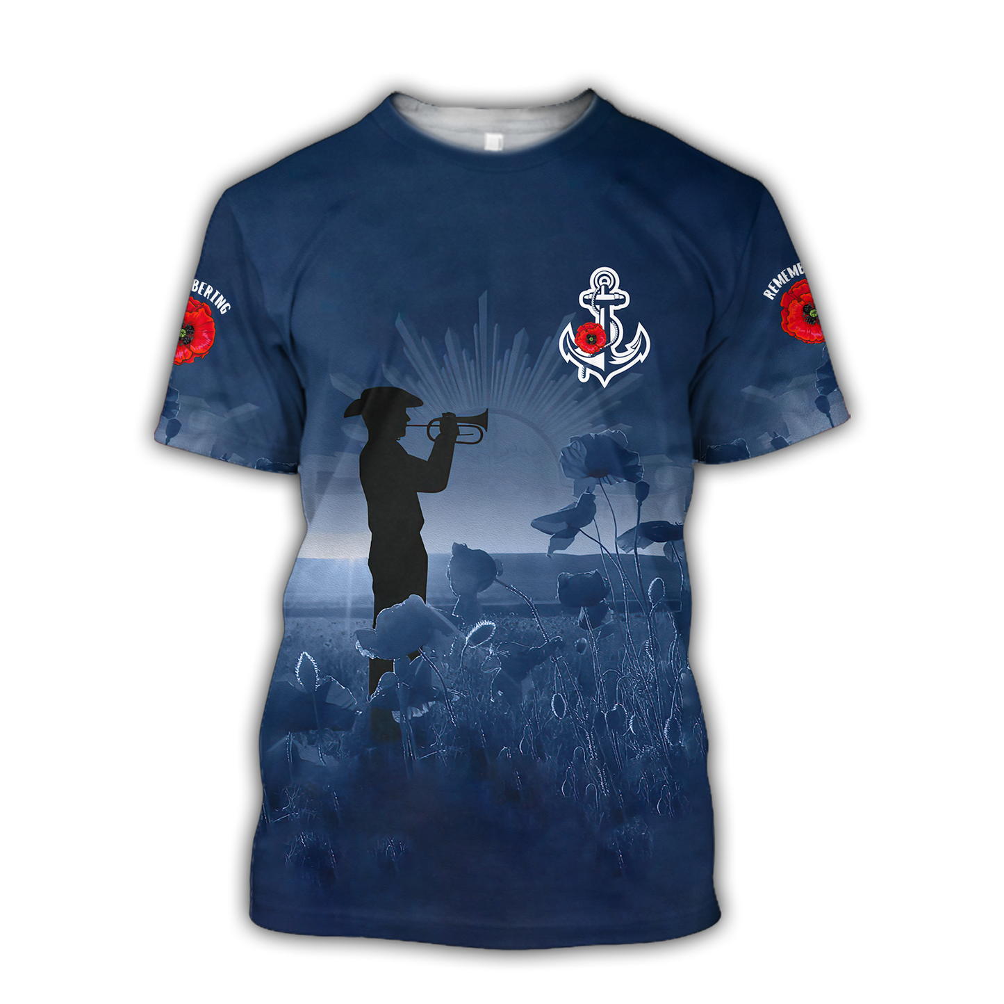 Rememberance Anzac Day Poppy Flower Navy Premium Unisex Hoodie ML