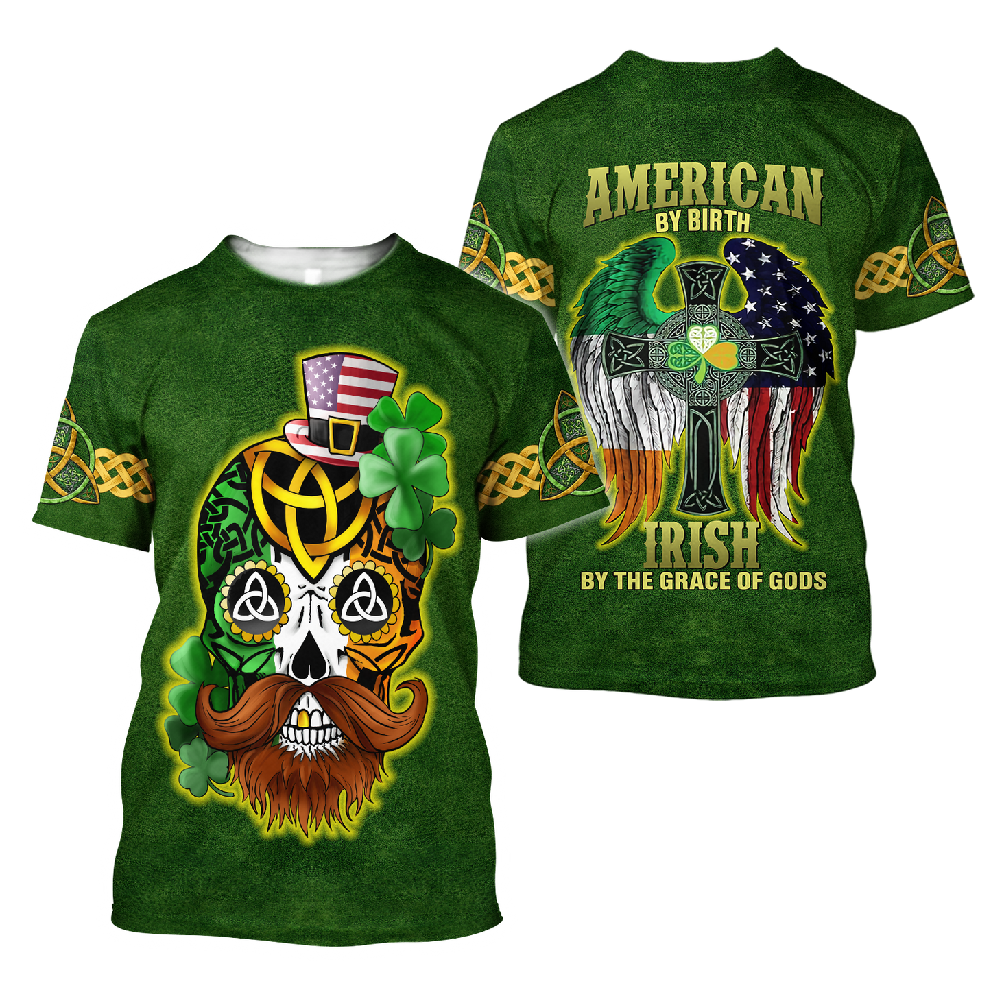 3D All Over Printed  Irish- American Skull  St Patrick Day Unisex Shirts