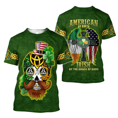 3D All Over Printed  Irish- American Skull  St Patrick Day Unisex Shirts
