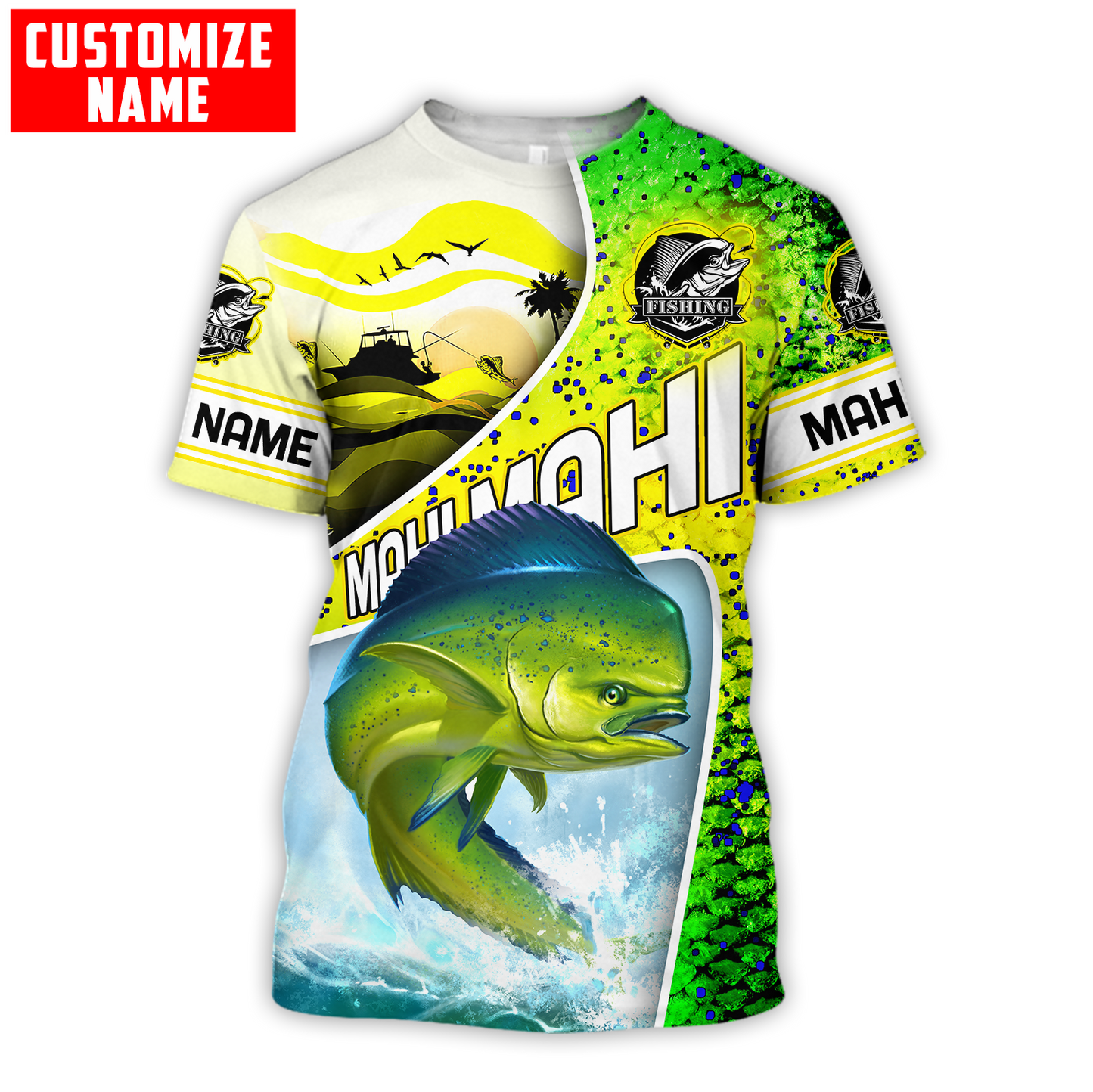 Custom name Mahi-mahi fishing scales design 3d print shirts