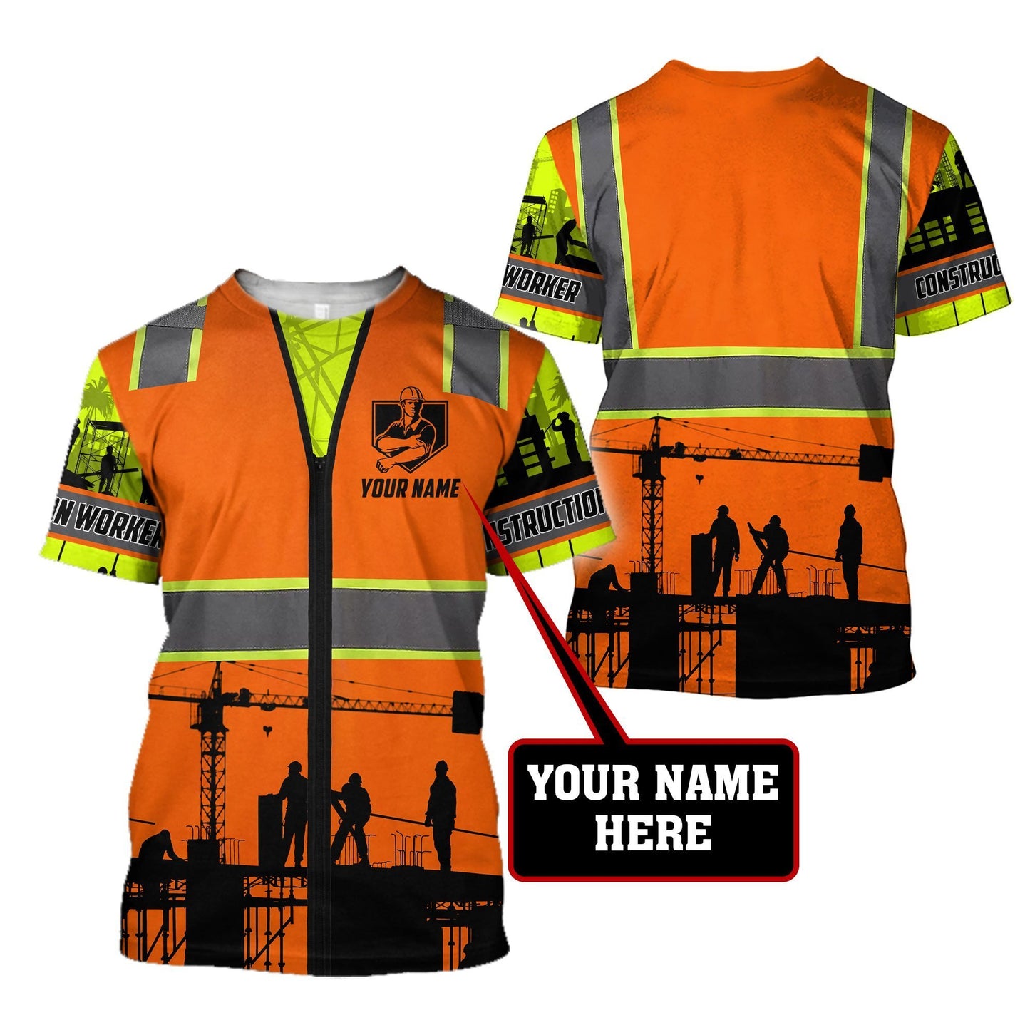 Construction Worker Safety Custom name 3D Printed Shirts