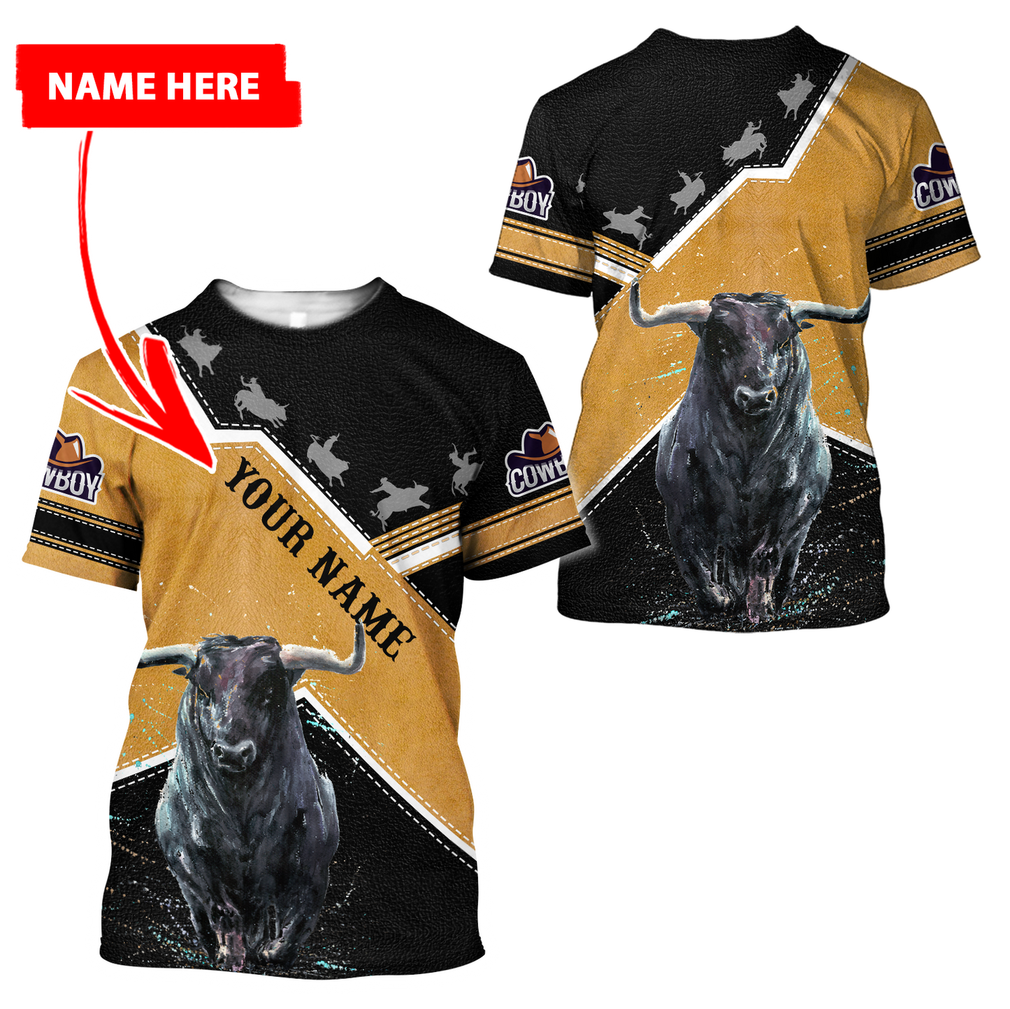 Personalized Name Bull Riding 3D All Over Printed Unisex Shirts Black Bull