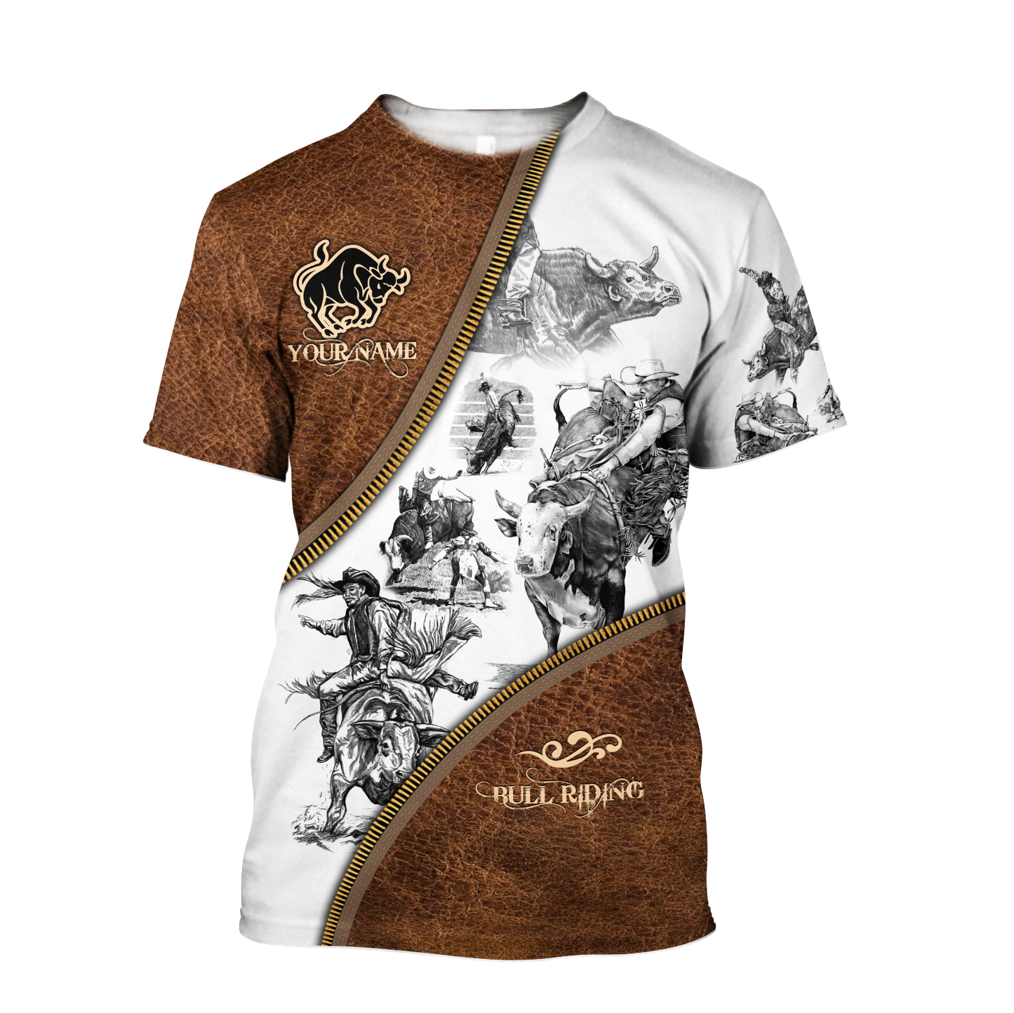 Personalized Name Bull Riding 3D All Over Printed Unisex Shirts Zipper