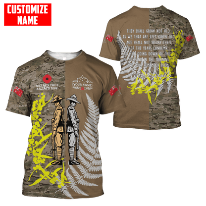 Custom name Anzac day The ode remembrance Soldier 3D printed summer shirts