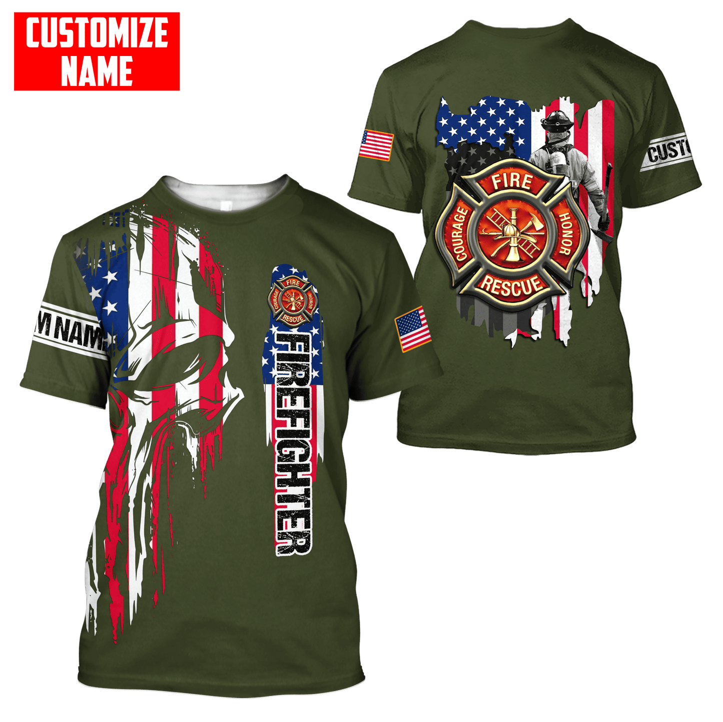 Customize Name Firefighter 3D All Over Printed Unisex Shirts