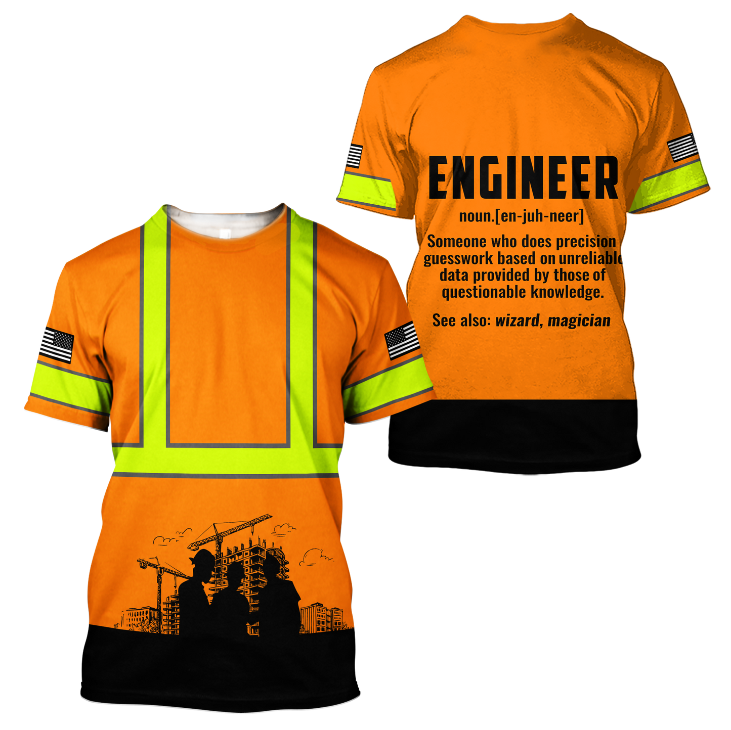 Construction Worker Orange Safety 3D printed shirts