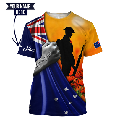 Lest we forget Custom name Australia Veteran 3D print shirt