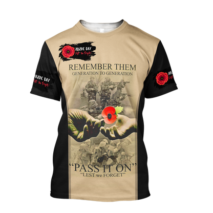 Anzac Day 3D Printed Unisex Shirts TN PD25032101