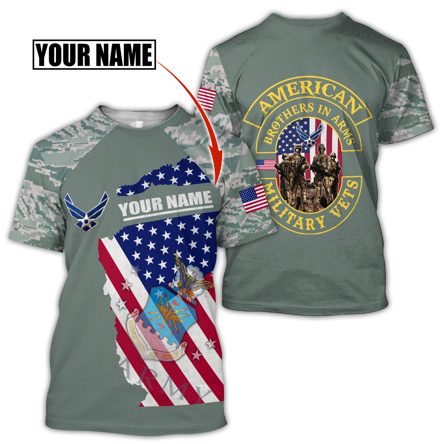 Custom name US Air Force Veteran Brothers in arms 3D print shirts