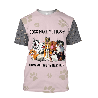 3D All Over Printed Dog Make Me Happy Unisex Shirts