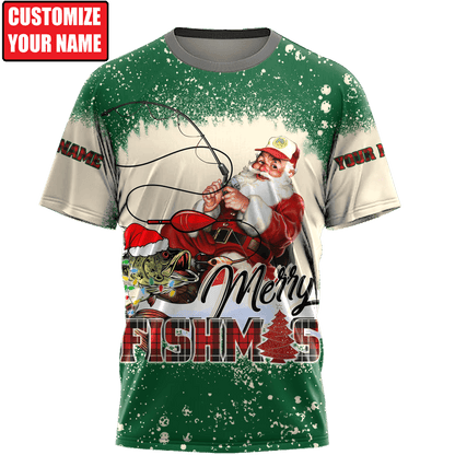 Customized Name Merry Fishmas 3D All Over Printed Unisex Shirts