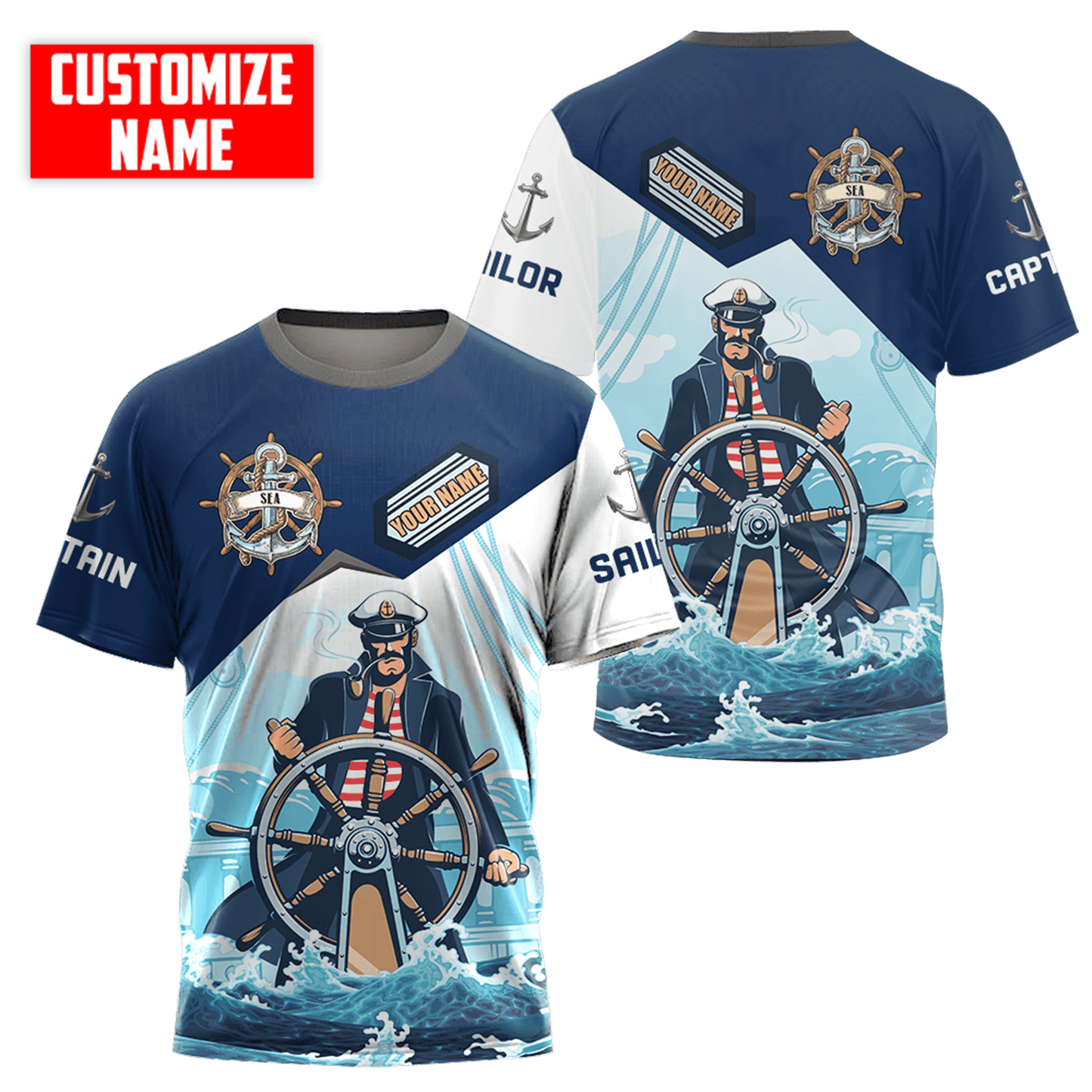 Customized Name Captain Sailor 3D All Over Printed Shirts