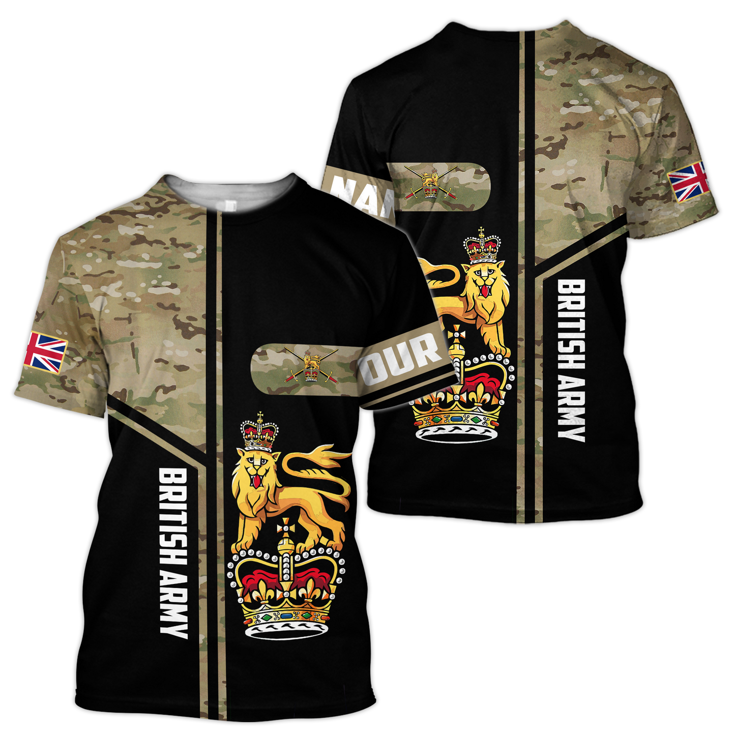 Custom name British Army Camo 3D Design print shirts