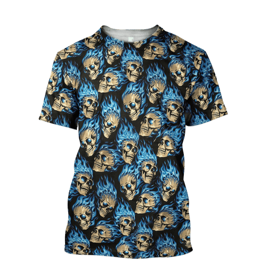 Skull Unisex Tshirt Blue Flames Ver KL14122102