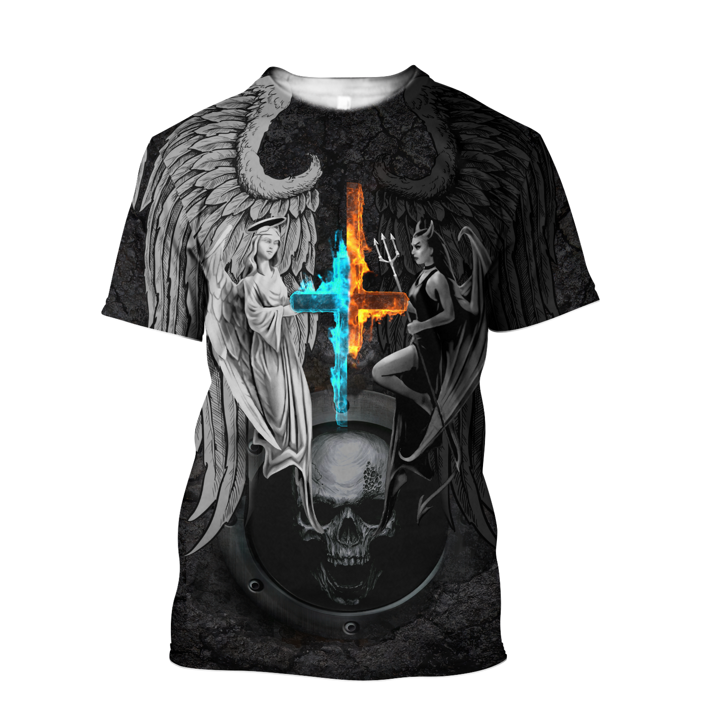 Skull, Angel And Demon 3D Over Printed Shirt For Men And Women MH28012125