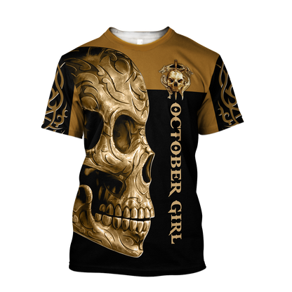 October Girl Skull 3D All Over Printed Shirts For Men and Women MH28062101